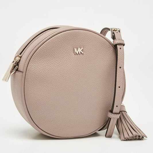 Beige Leather Round Crossbody Bag