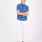 Men's Short-Sleeve Plaid Linen Button-Down Shirt