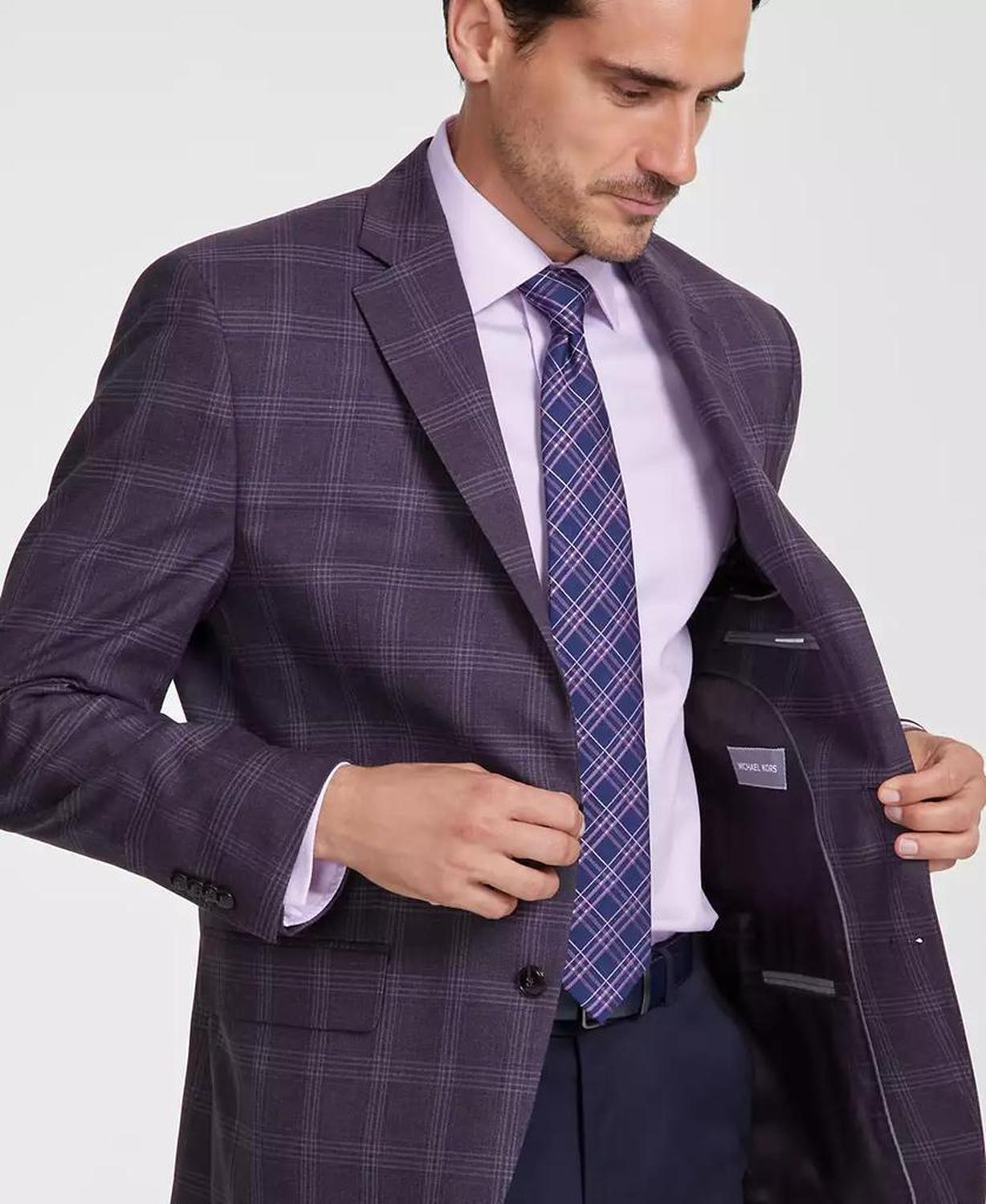 Men's Classic-Fit Burgundy Plaid Sport Coat