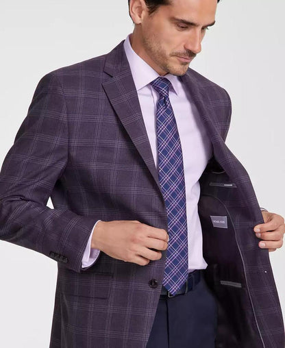 Men's Classic-Fit Burgundy Plaid Sport Coat