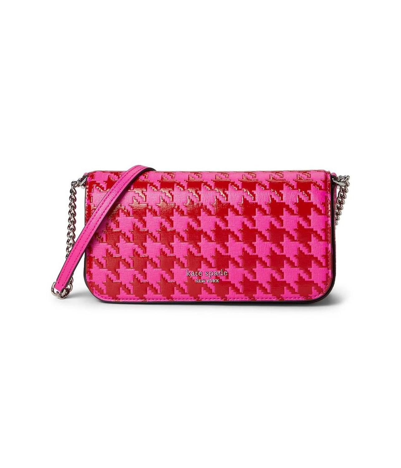 Devin Houndstooth Embossed Saffiano Leather Flap Chain Wallet