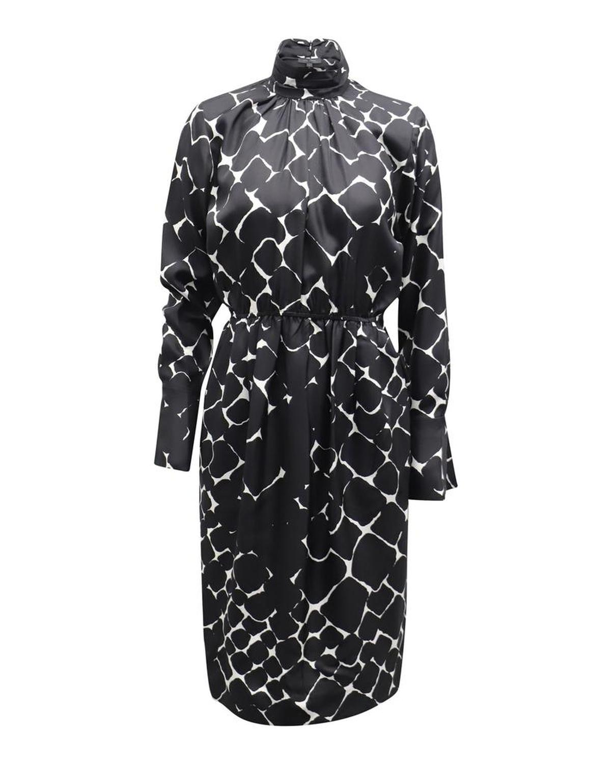 Marc Jacobs Turtleneck Printed Midi Dress in Black Silk