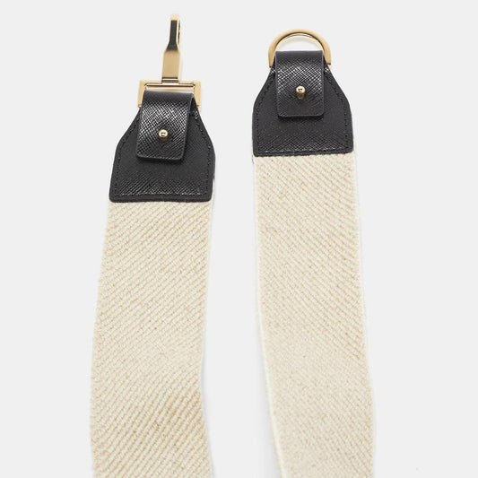 Beige/black Canvas And Leather Shoulder Bag Strap