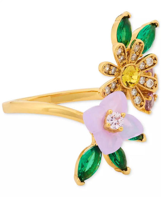 Bursting Blooms Gold-Tone Multi-Stone Wrap Ring