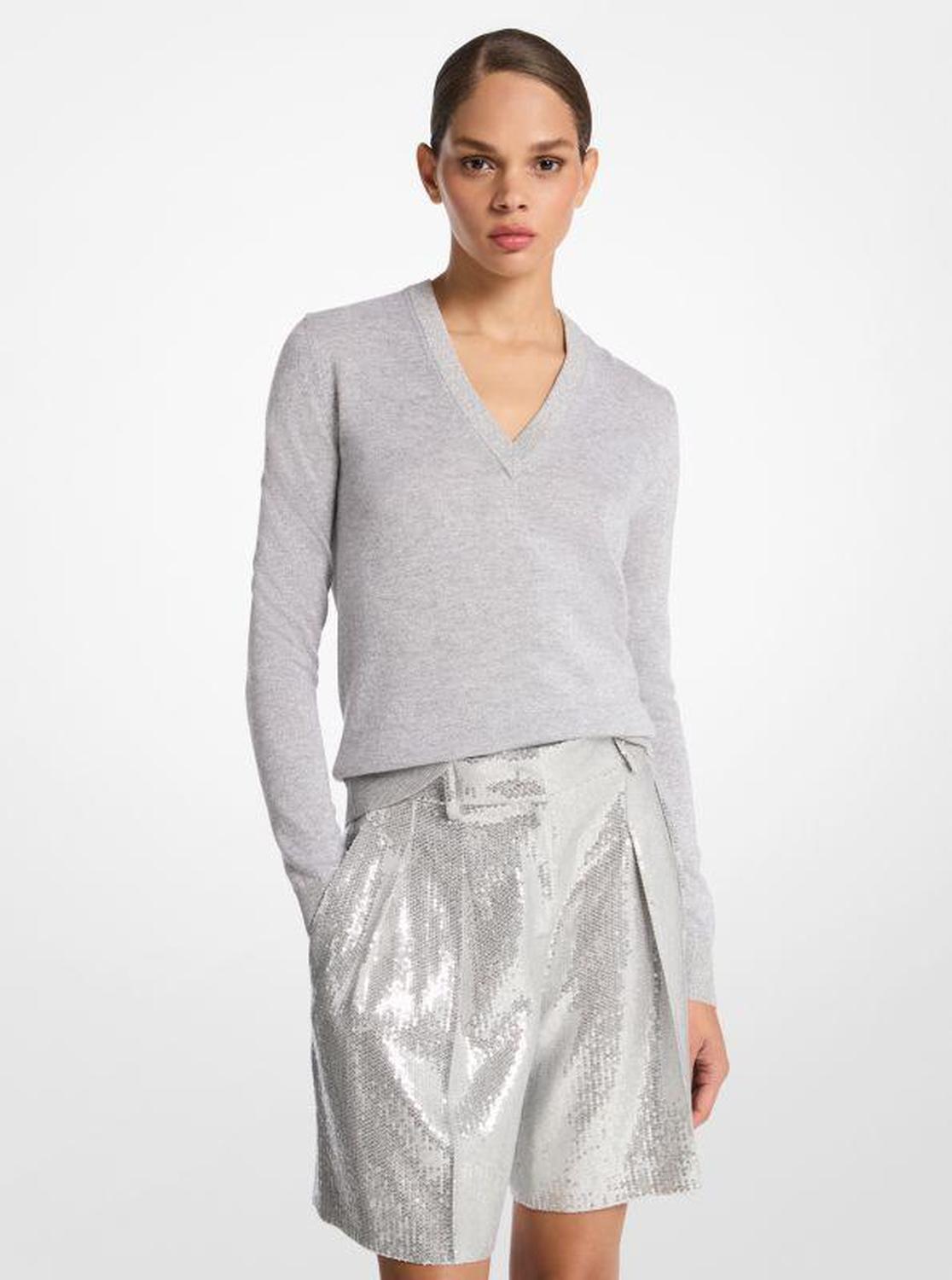 Metallic Viscose Blend V-Neck Sweater