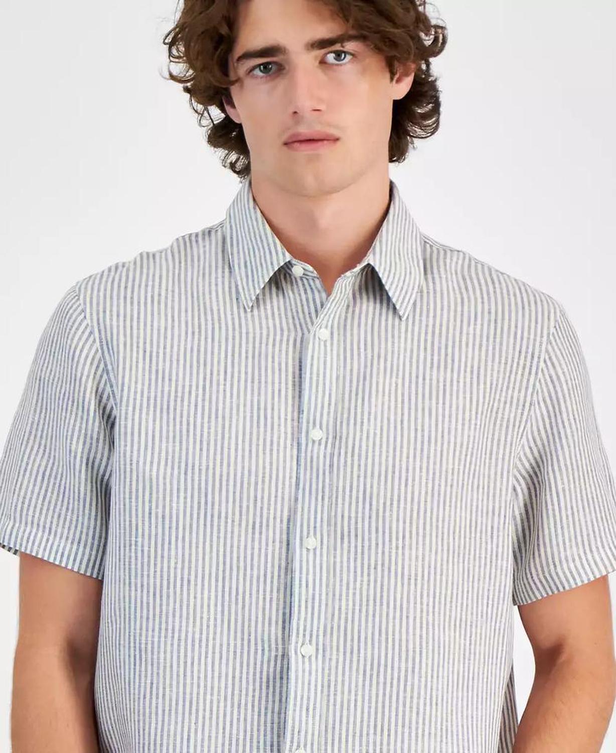 Men's Classic-Fit Stripe Button-Down Linen Shirt