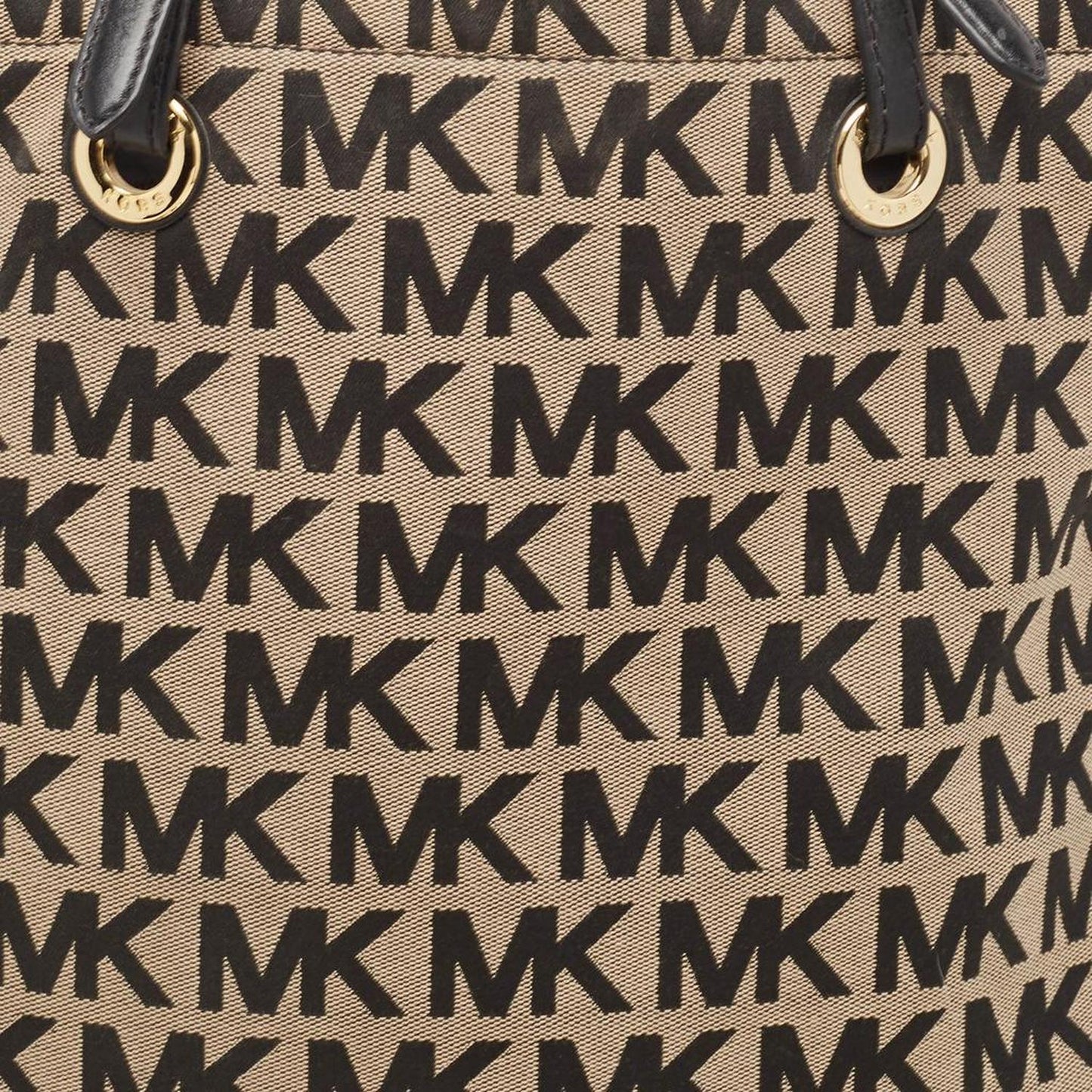 Michael Kors Black/beige Signature Canvas And Leather Jet Set Tote