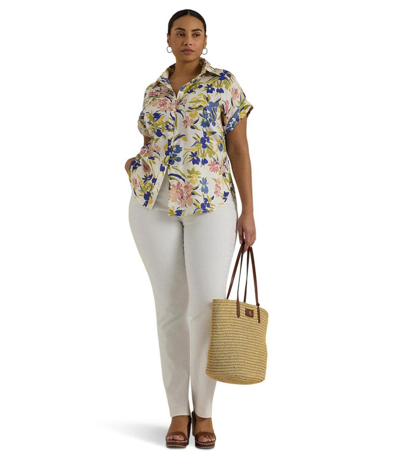 Plus-Size Relaxed Fit Floral Short-Sleeve Shirt