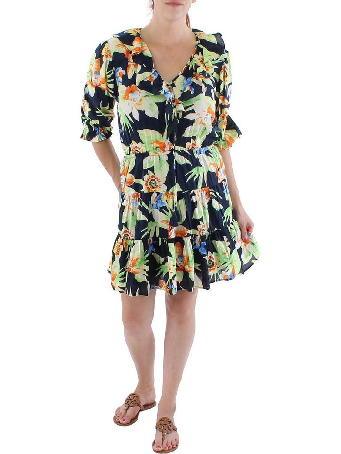 Womens Floral Knee Midi Dress