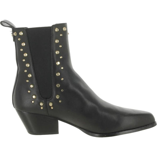 Womens Leather Block Heel Mid-Calf Boots