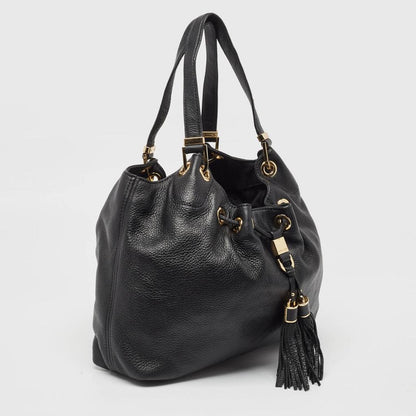 Michael Kors Black Leather Large Camden Drawstring Shoulder Bag