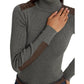 Petite Faux Leather Trim Ribbed Turtleneck