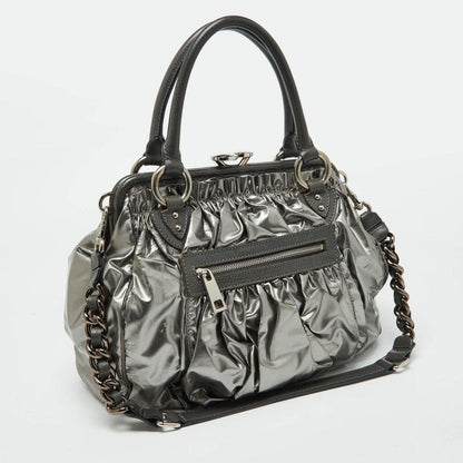 Marc Jacobs Silver Coated Canvas And Leather Stam Bag