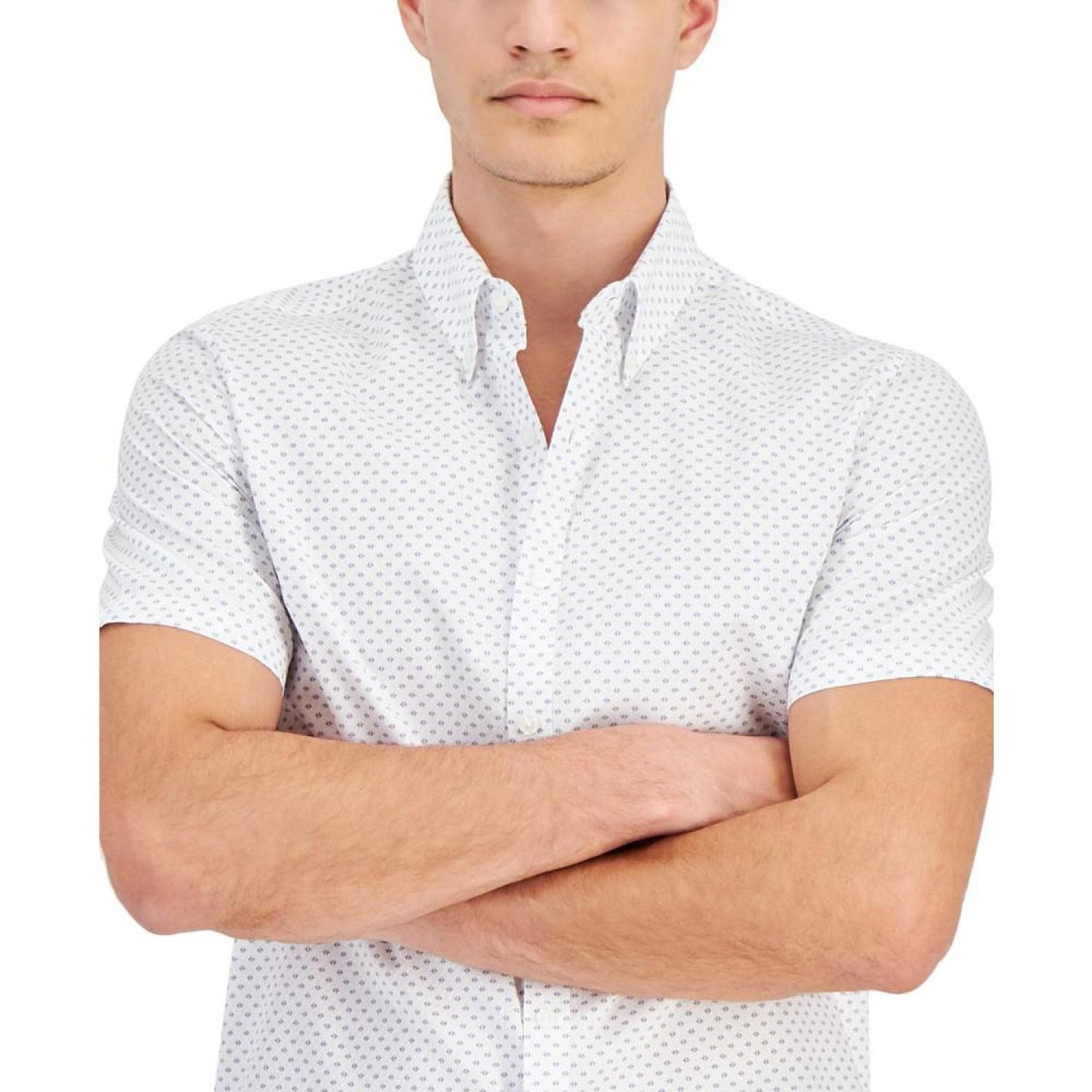 Men's Slim-Fit Stretch Textured Geo-Print Button-Down Shirt