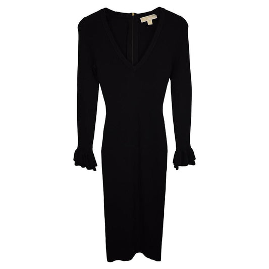 Michael Kors Ribbed Ruffle-Cuff Dress in Black Viscose