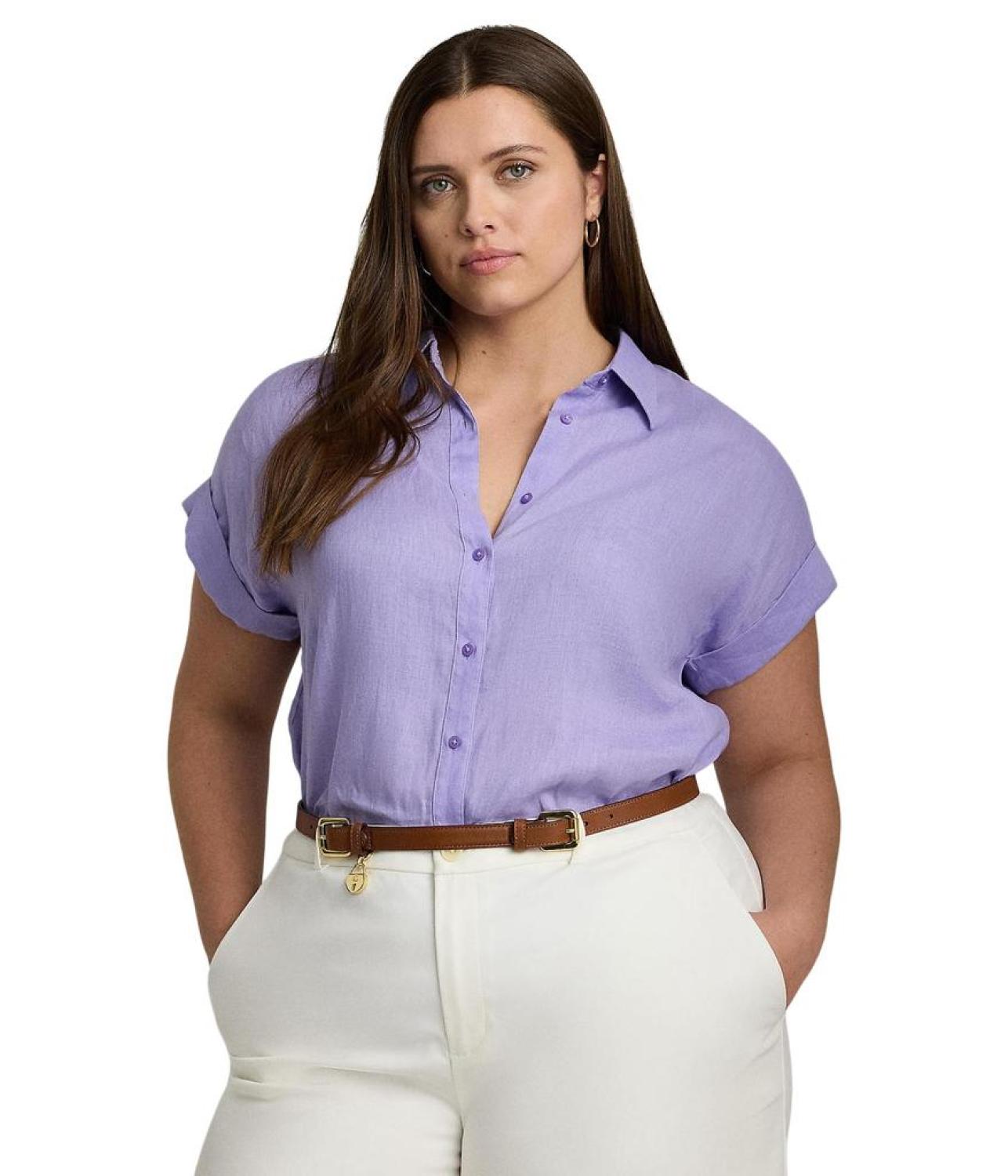 Plus-Size Linen Dolman-Sleeve Shirt