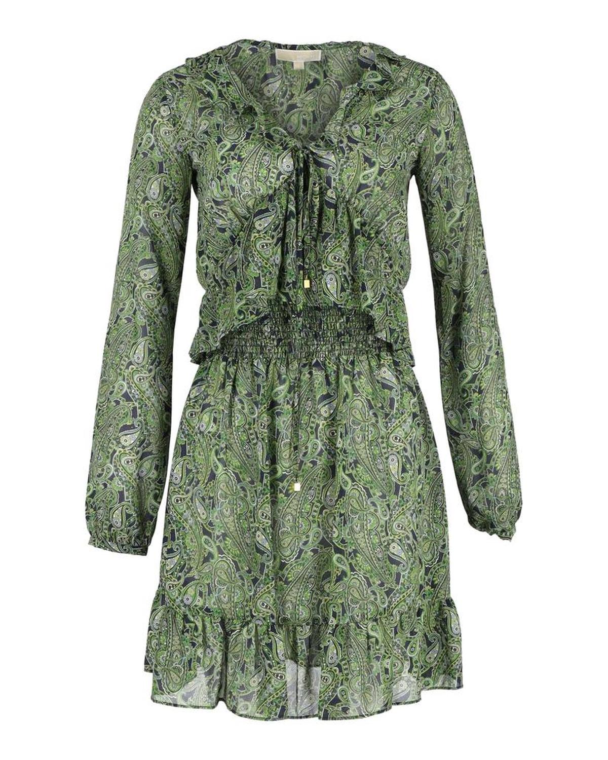 Michael Michael Kors Paisley Ruffled Dress in Green Cotton