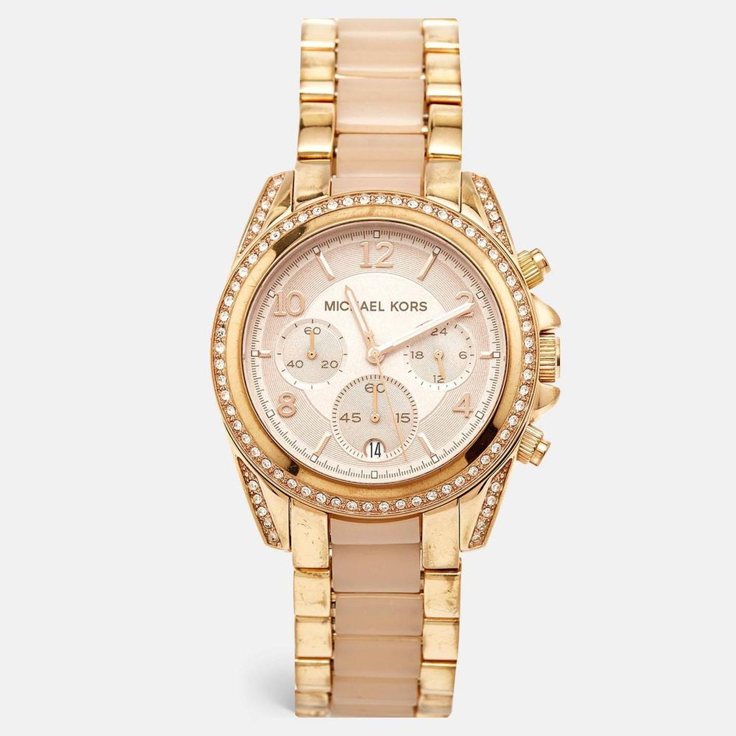 Michael Kors Champagne Gold Plated Stainless Steel Acetate  Blair Mk5943 Women's Wristwatch 38 Mm