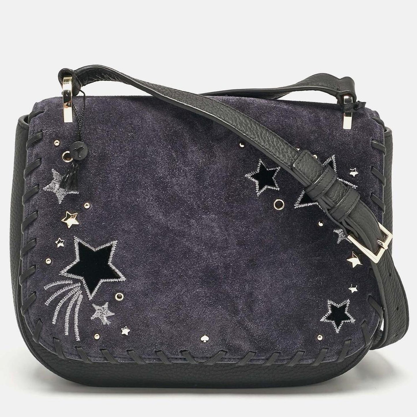 Blue/black Leather And Suede Madison Daniels Drive Stars Tressa Crossbody Bag