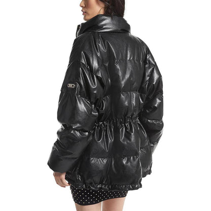 Womens Faux Leather Cold Weather Puffer Jacket