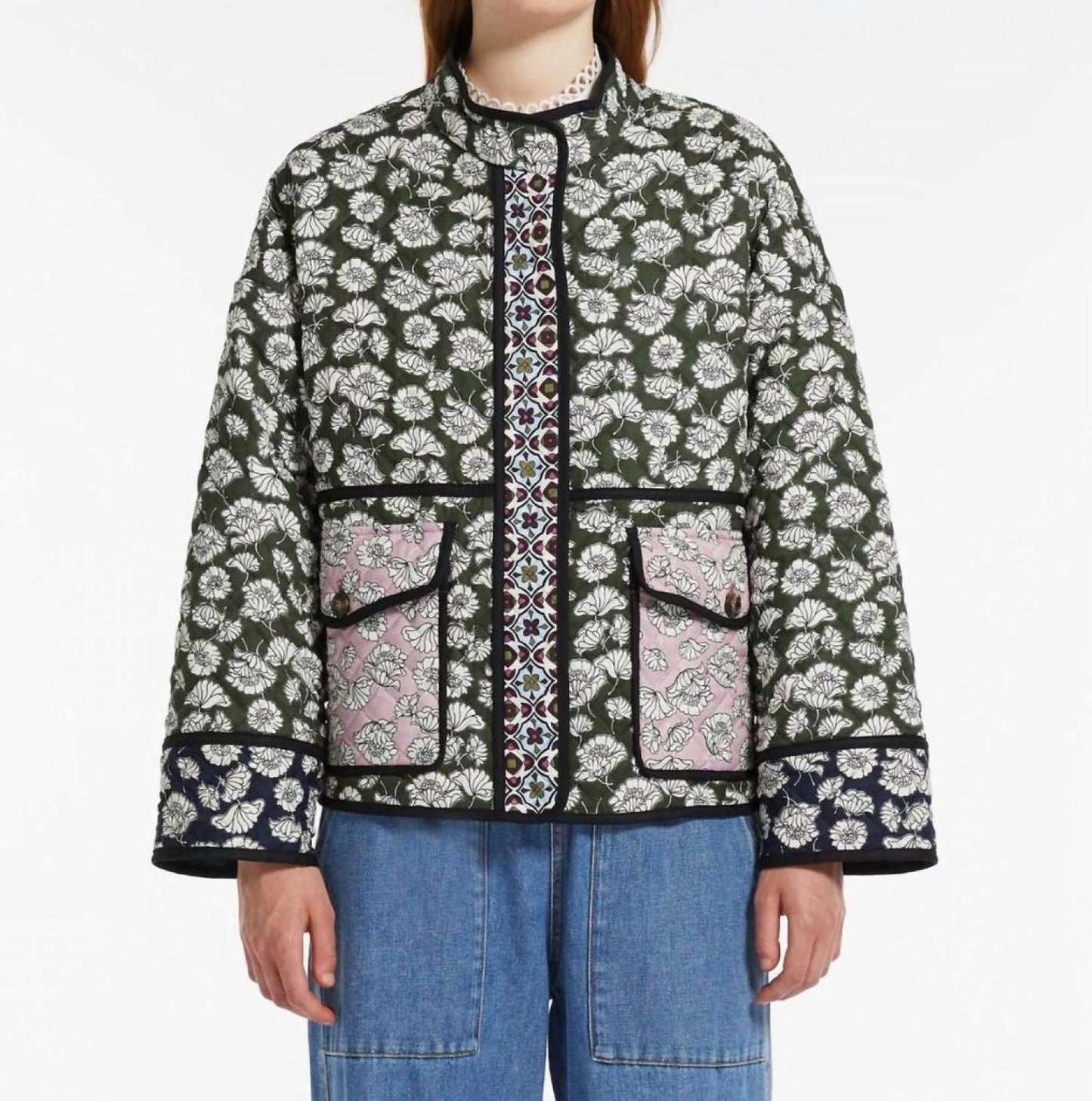 Weekend Arizia Quilted Print Jacket In Kaki Dahlia