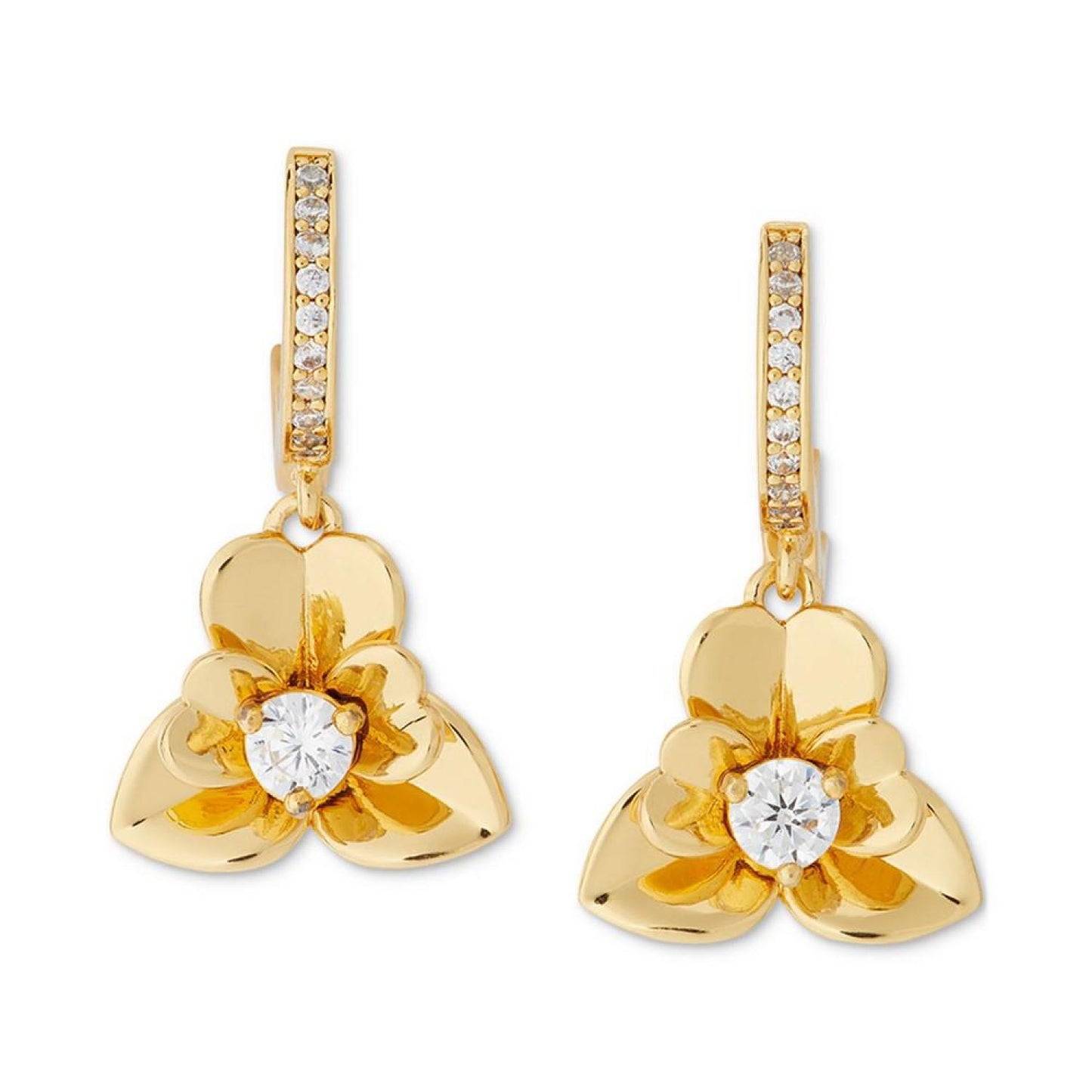 Gold-Tone Precious Pansy Pavé Drop Huggie Earrings