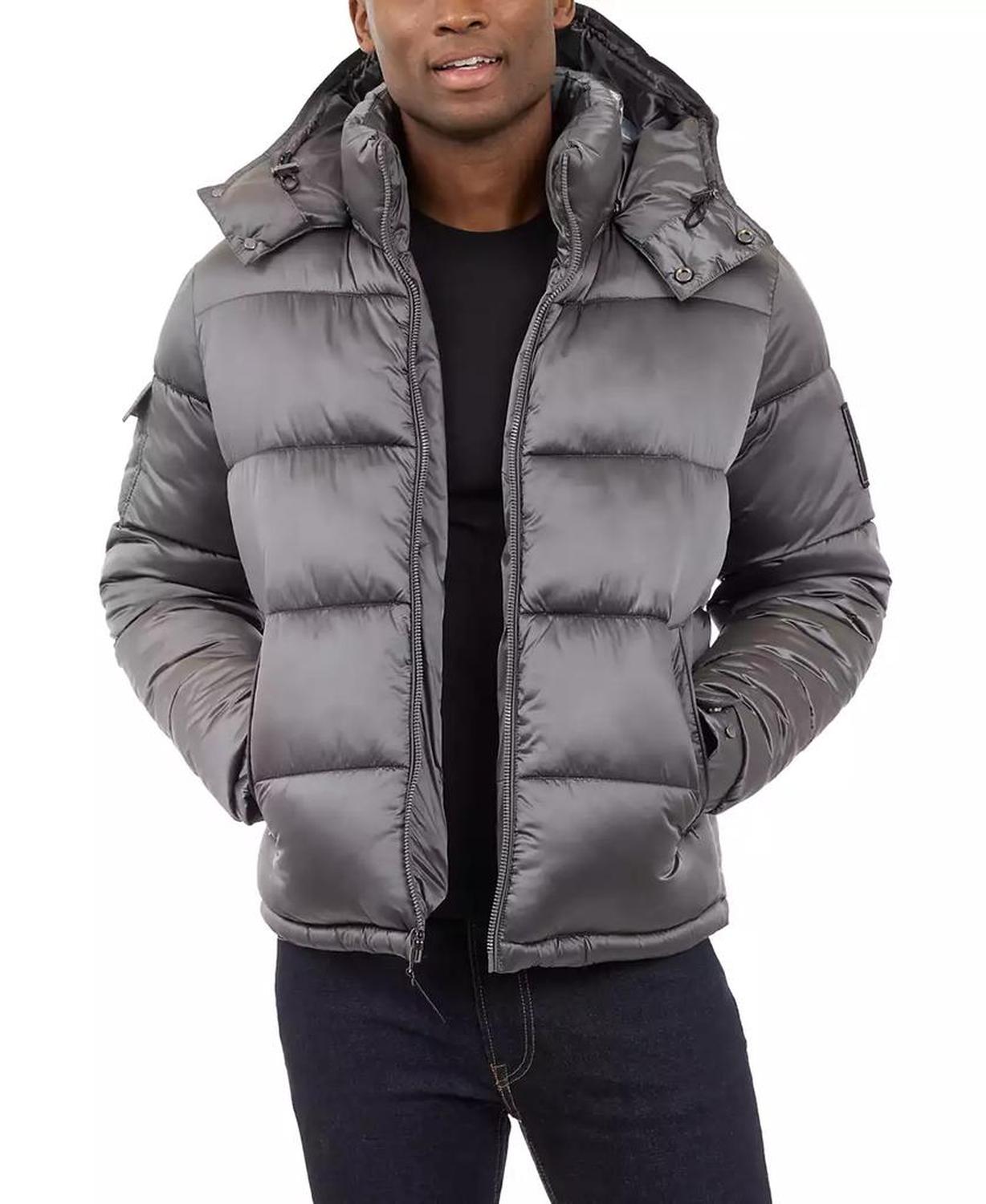 Men's Heavyweight Metallic Finish Hooded Puffer Jacket