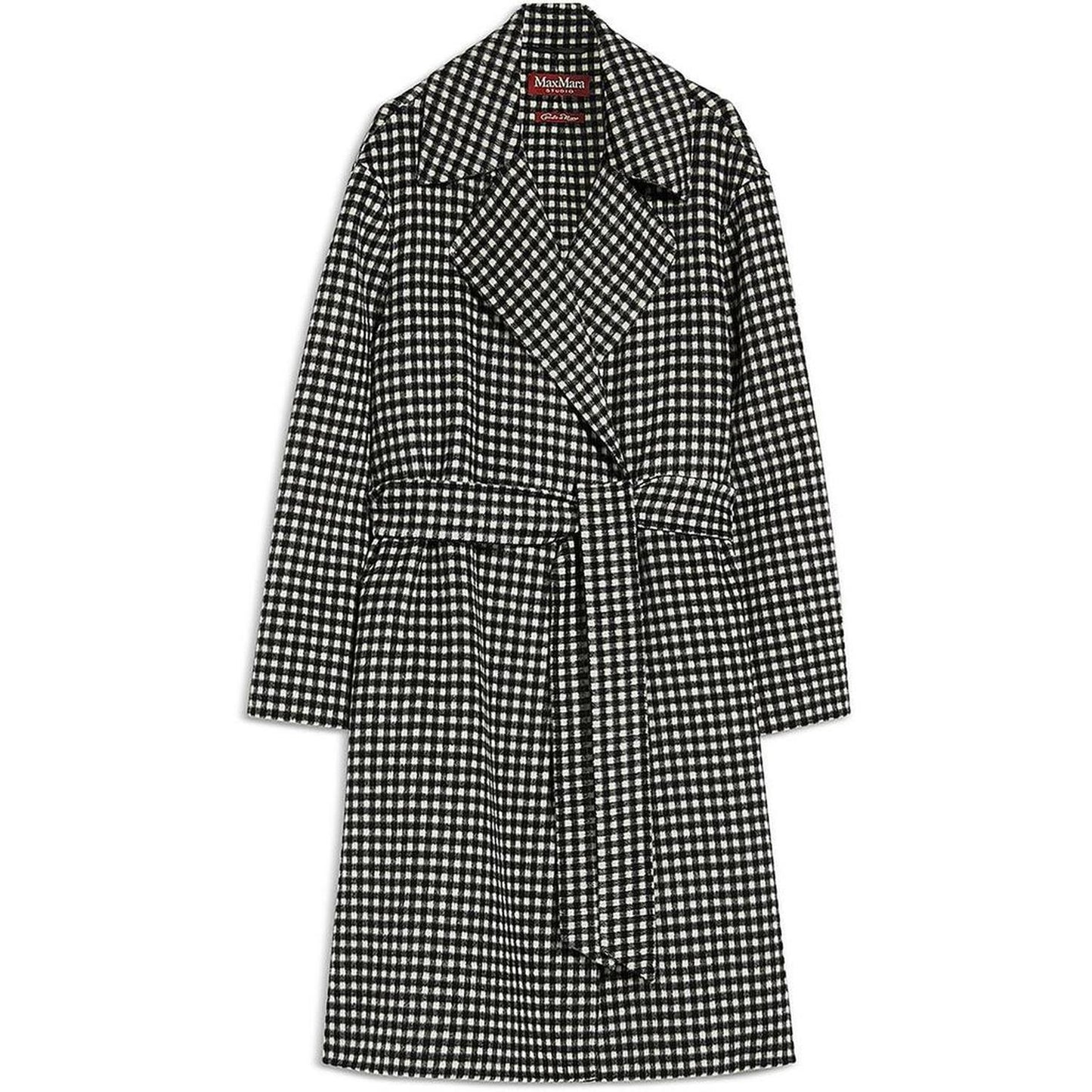 Womens Checkered Virgin Wool Wrap Coat