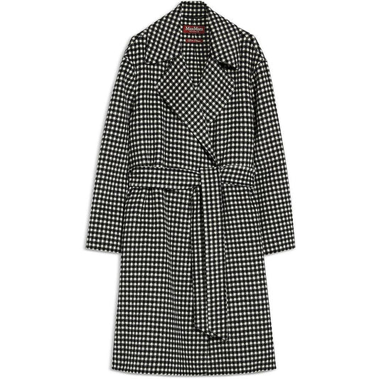 Womens Checkered Virgin Wool Wrap Coat