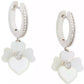 Silver-Tone Pavé & Mother-of-Pearl Flower Charm Hoop Earrings