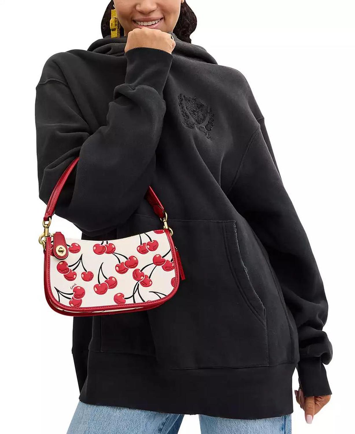 Swinger Cherry Print Leather Shoulder Bag