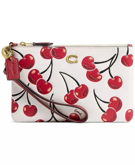 Small Cherry Print Leather Wristlet