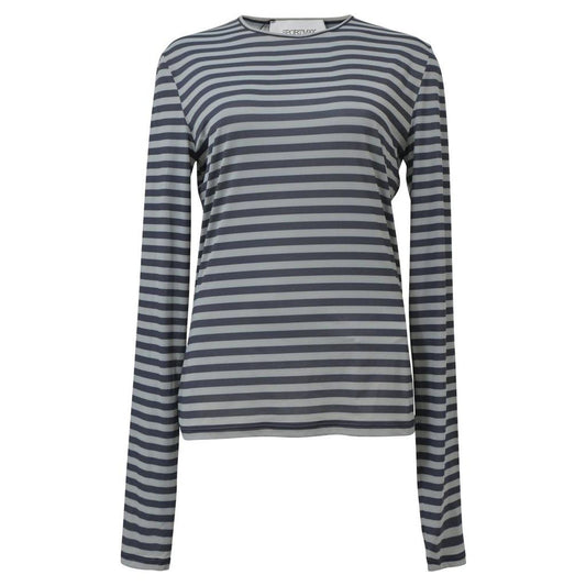 Sportmax Striped Long Sleeve Top in Light Blue Cotton