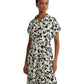 Leaf-Print Belted Crepe Dress