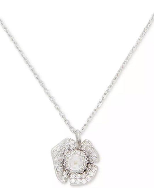 Silver-Tone Cubic Zirconia Poppy Mini Pendant Necklace, 16"+ 3" extender