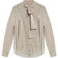 Michael Michael Kors Crinkled Metallic Georgette Tie-Neck Blouse