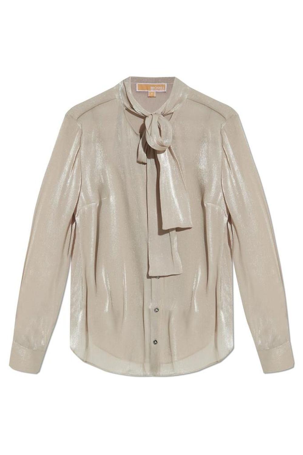 Michael Michael Kors Crinkled Metallic Georgette Tie-Neck Blouse