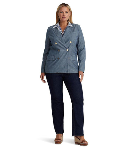 Plus Size Double-Breasted Chambray Blazer