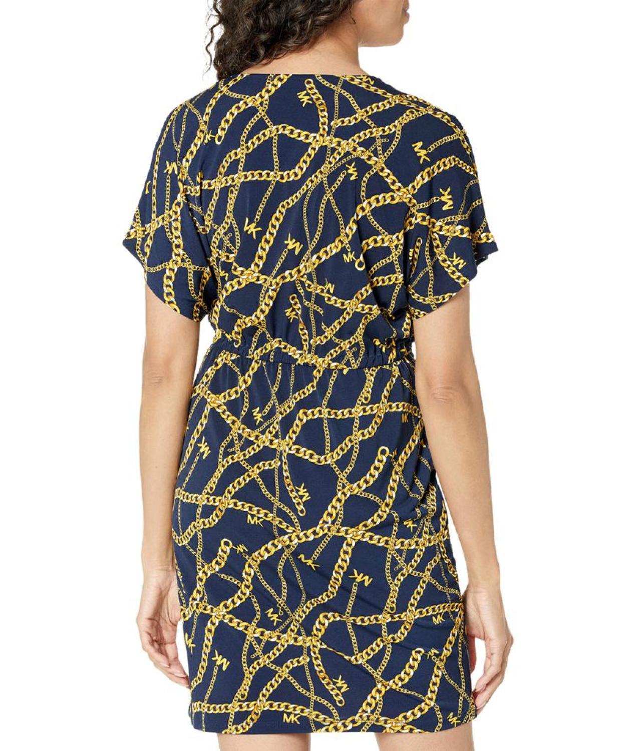 Print Tie Faux Wrap Dress