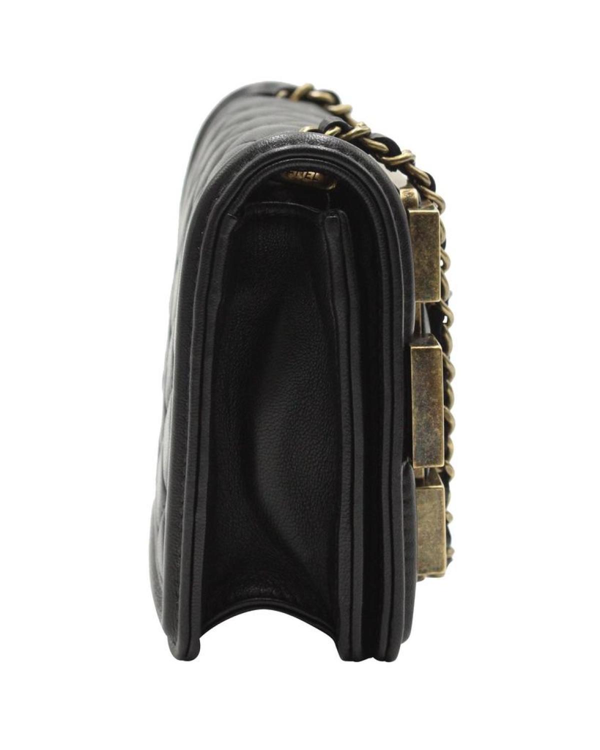 Chanel Classic Studded Boy Brick Flap Bag in Black Lambskin Leather