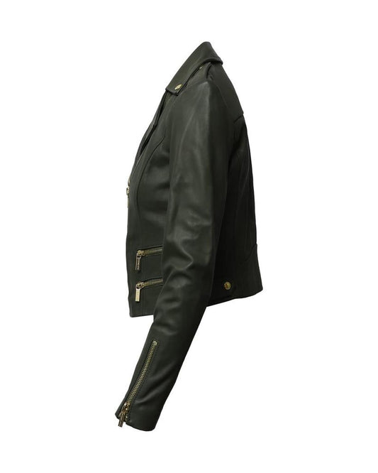 Michael Kors Biker Jacket in Army Green Leather