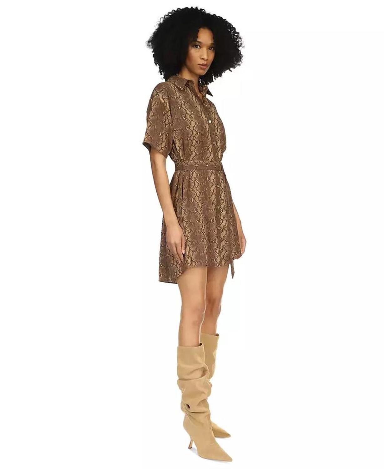 Women's Snakeskin-Print Pleated-Back Shirtdress