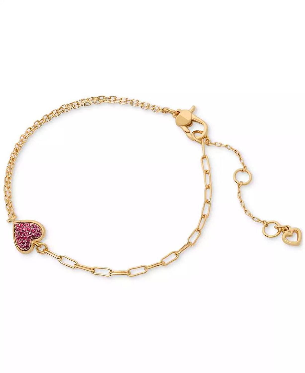 Gold-Tone Cubic Zirconia Pavé Heart Double Chain Link Bracelet