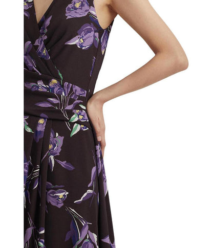 Floral Surplice Jersey Sleeveless Dress