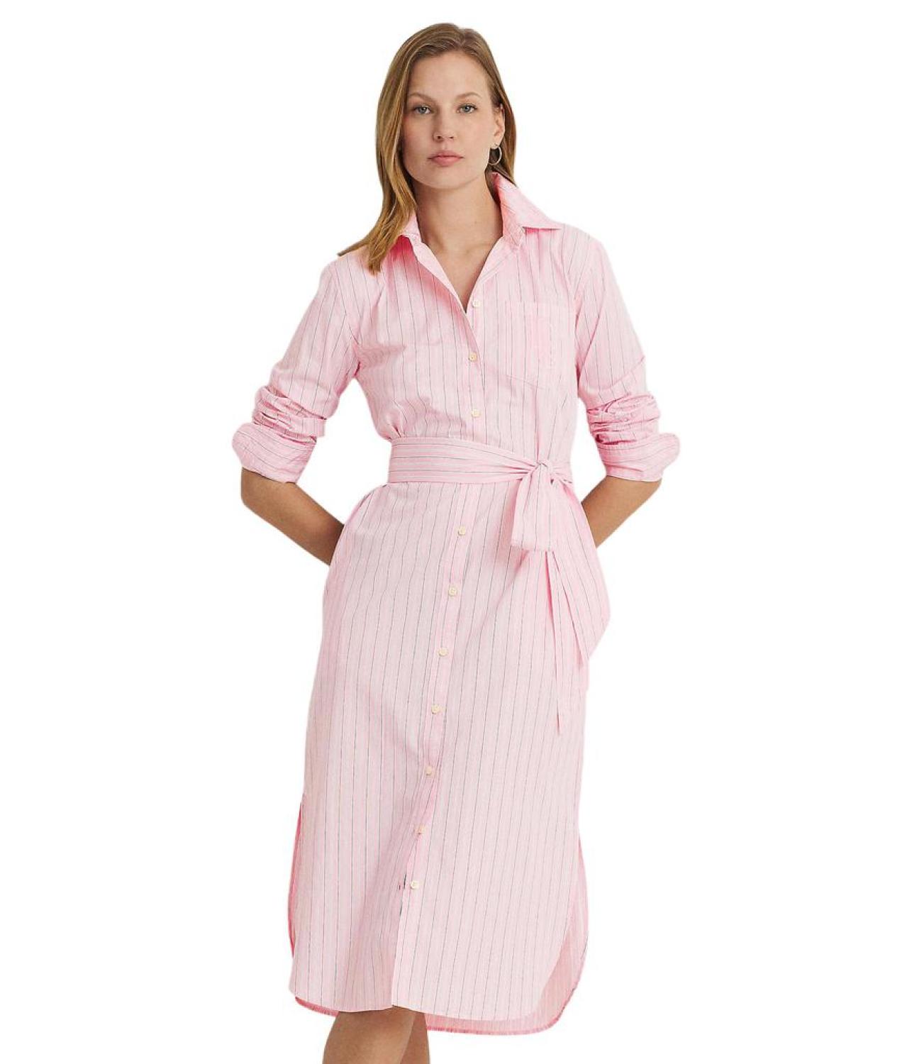 Striped Belted Broadcloth Shirtdress