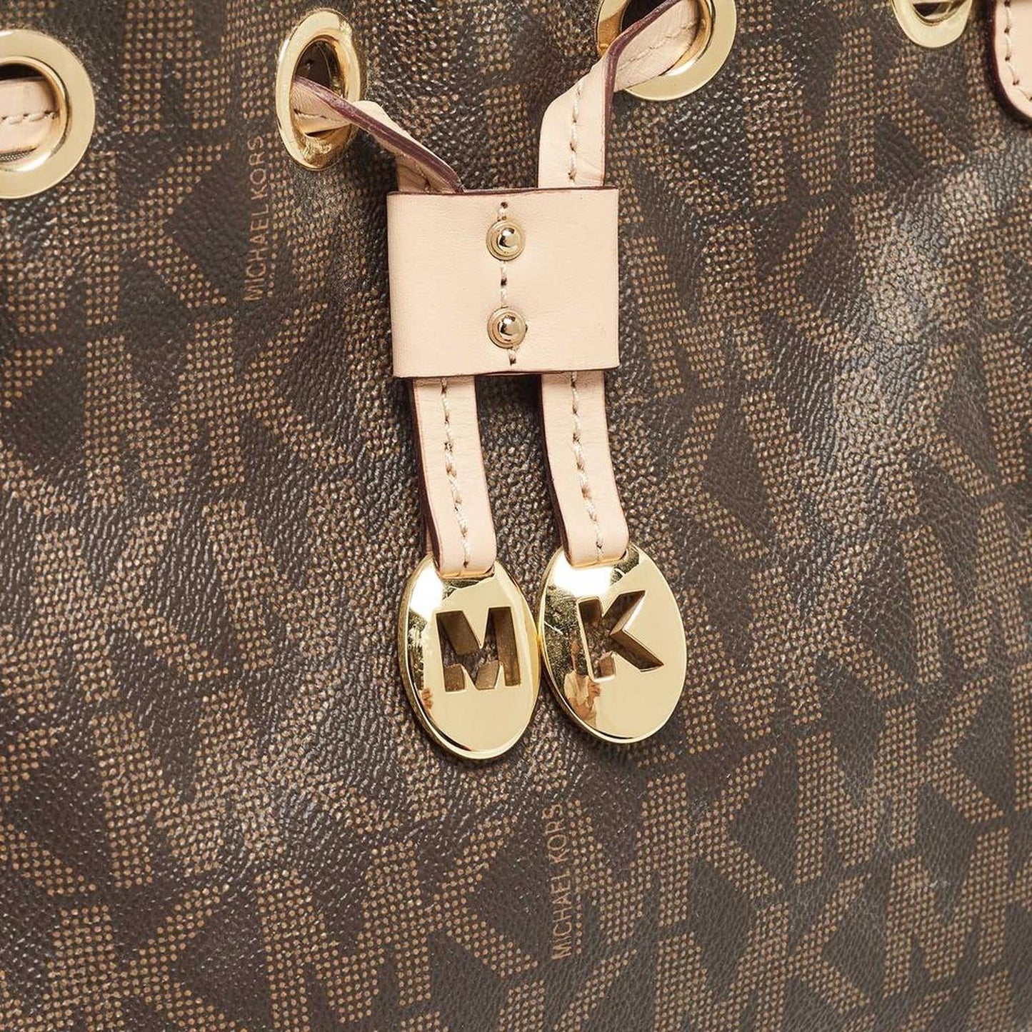 Michael Kors /beige Monogram Coated Canvas And Leather Drawstring Bag