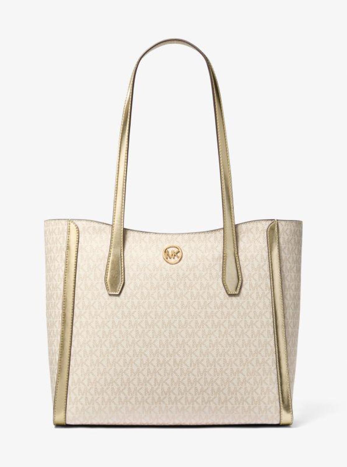 Leida Large Metallic Signature Logo Tote Bag