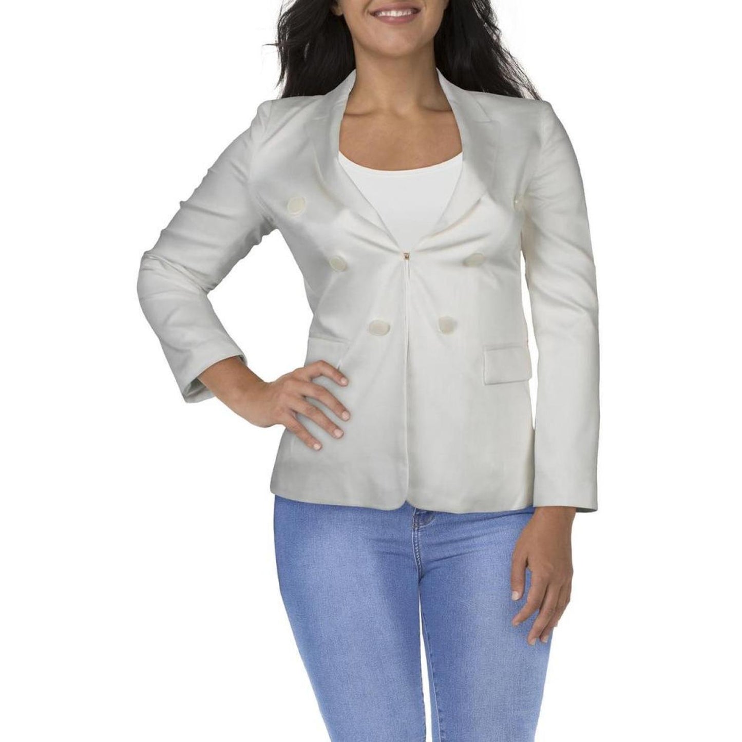 Martina Womens Textured Viscose Double-Breasted Blazer