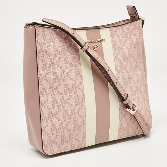 Pink Center Stripe Gloria Signature Coated Canvas And Leather Crossbody Bag