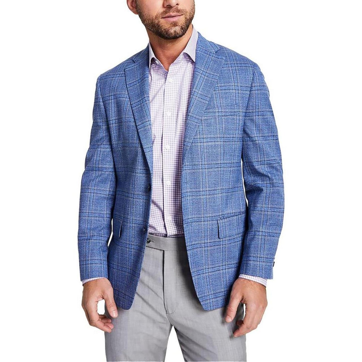 Mens Plaid Recycled Polyester Two-Button Blazer